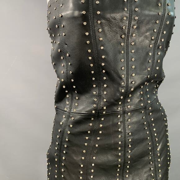 RETROFETE Size S Black Silver Leather Strapless Crystal Studded Mini Dress - Picture 5 of 8